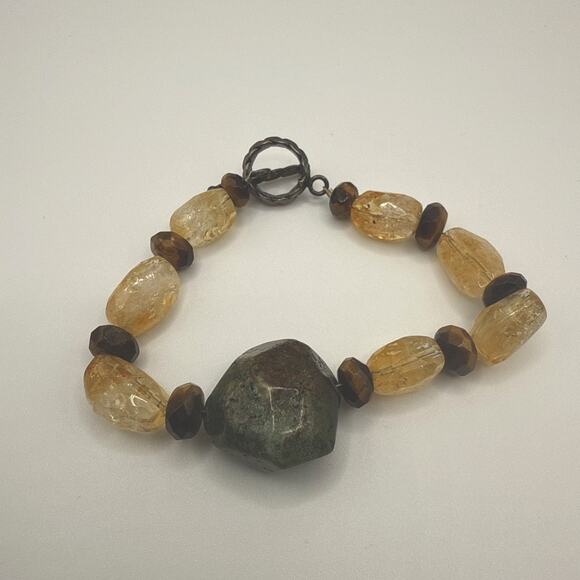 Silpada Gemstone Bracelet Sterling Silver Turquoise Quartz Tigers Eye 6.5” - Picture 2 of 7